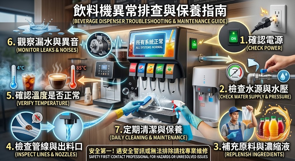 飲料機突然不能用怎麼辦?常見故障原因、7步驟排查與維修警訊一次看